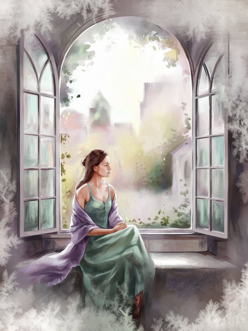 Woman sitting contemplatively by a window, feeling spiritually disconnected