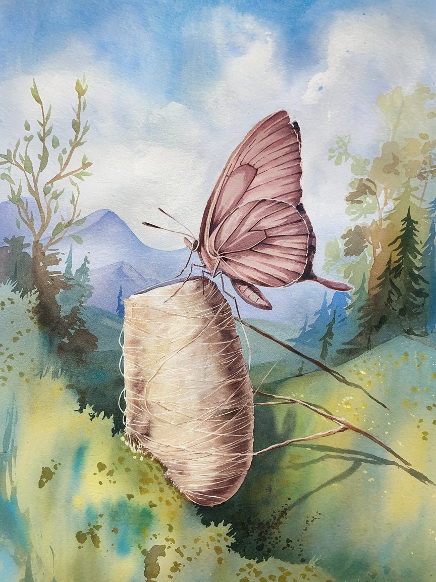 Butterfly emerging from cocoon symbolizing spiritual transformation