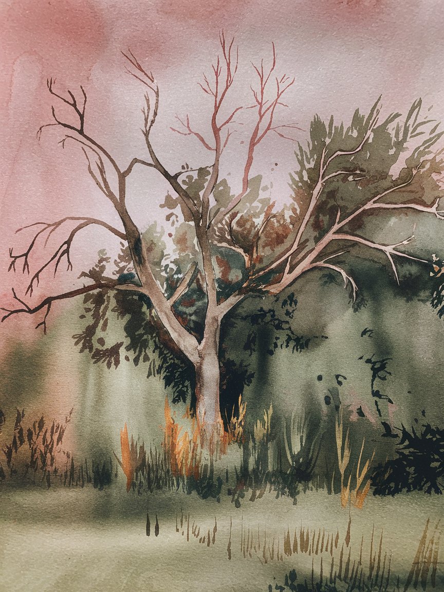 Tree with mixed bare branches and new growth symbolizing spiritual seasons