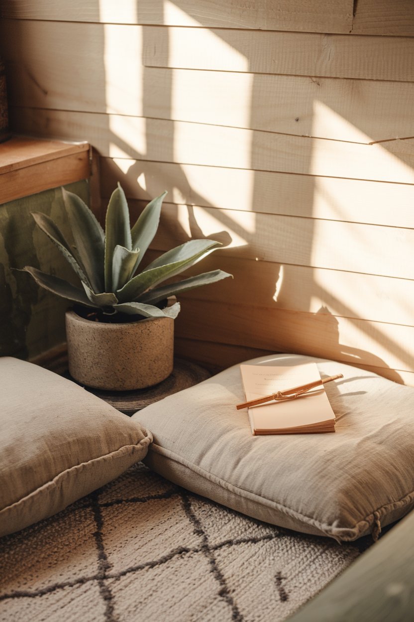 peaceful meditation corner with journal for inner healing practice