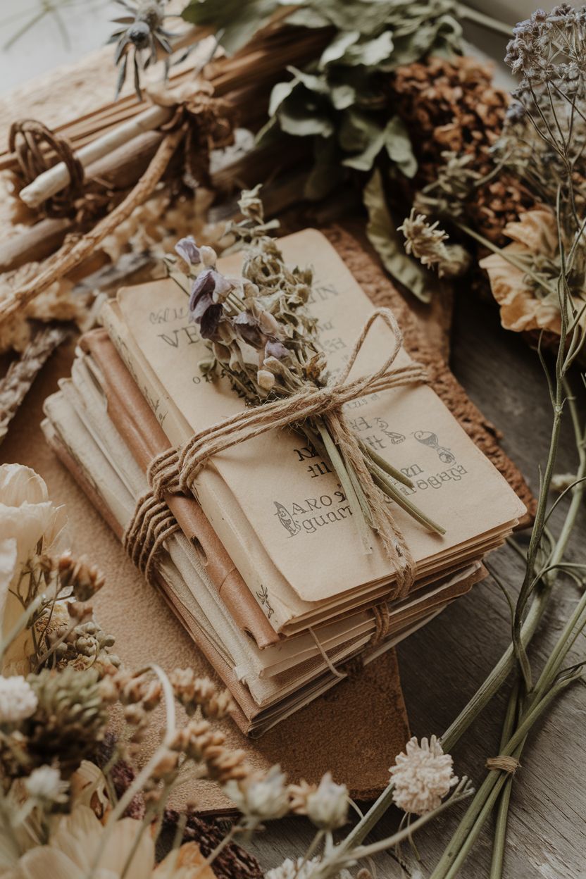 vintage journals with pressed flowers for emotional healing journaling