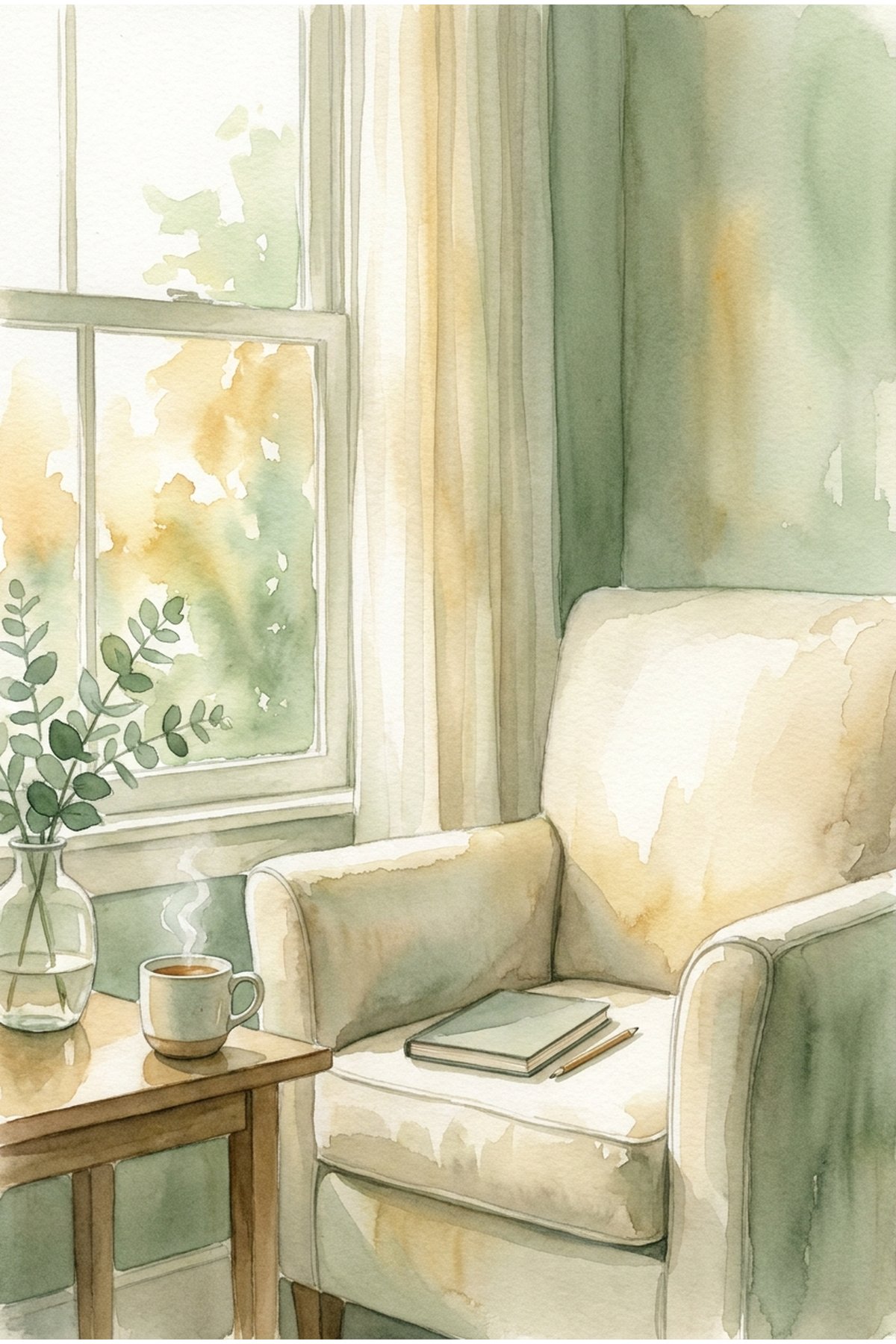 A soft morning corner with warm light and a cup of tea — a gentle space for mindfulness